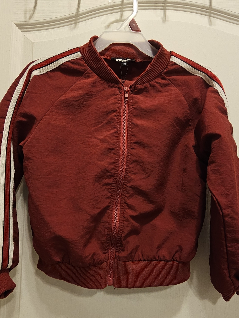 Kids Red Bomber Jacket with Stripe Detail